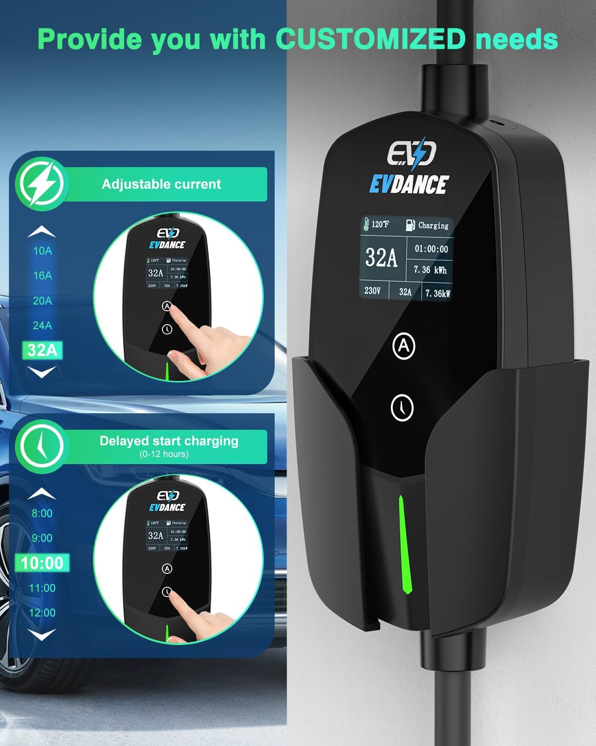 EVDANCE-Chargeur de voiture él - Portable Ev Charger 32A Type 2 Cee Plug avis et prix