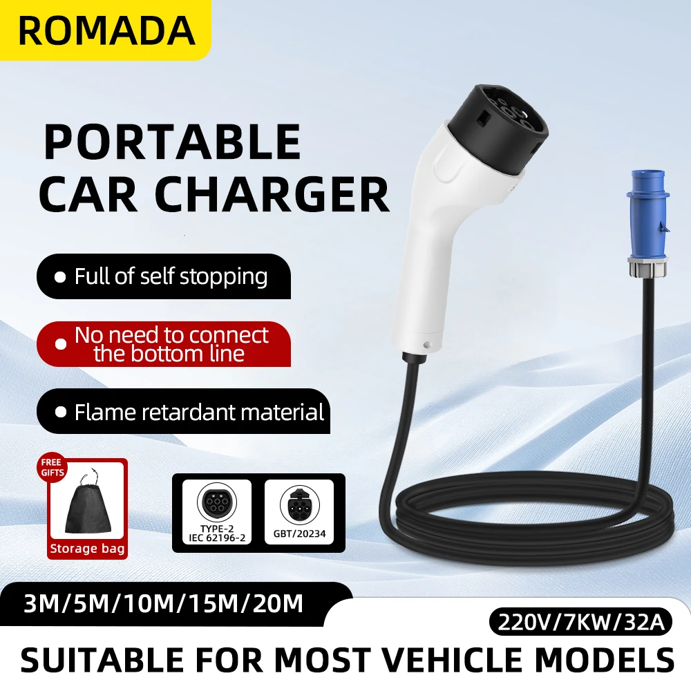 ROMADA Type2 IEC62196-2 pour v - Portable Ev Charger 32A Type 2 Cee Plug avis et prix