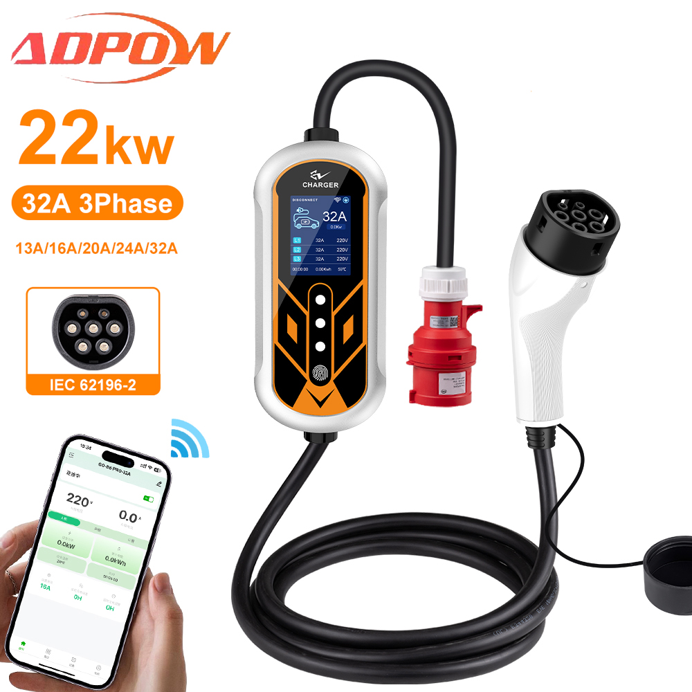 ADPOW Portable 32A Type2 EV ch - Portable Ev Charger 32A Type 2 Cee Plug avis et prix
